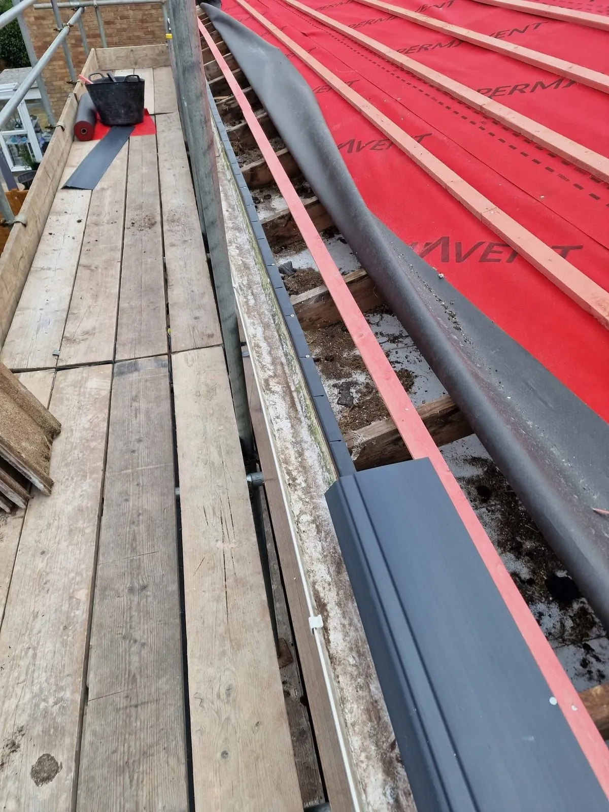 Breathable membrane and battens fitted during a re-roof in St Ives