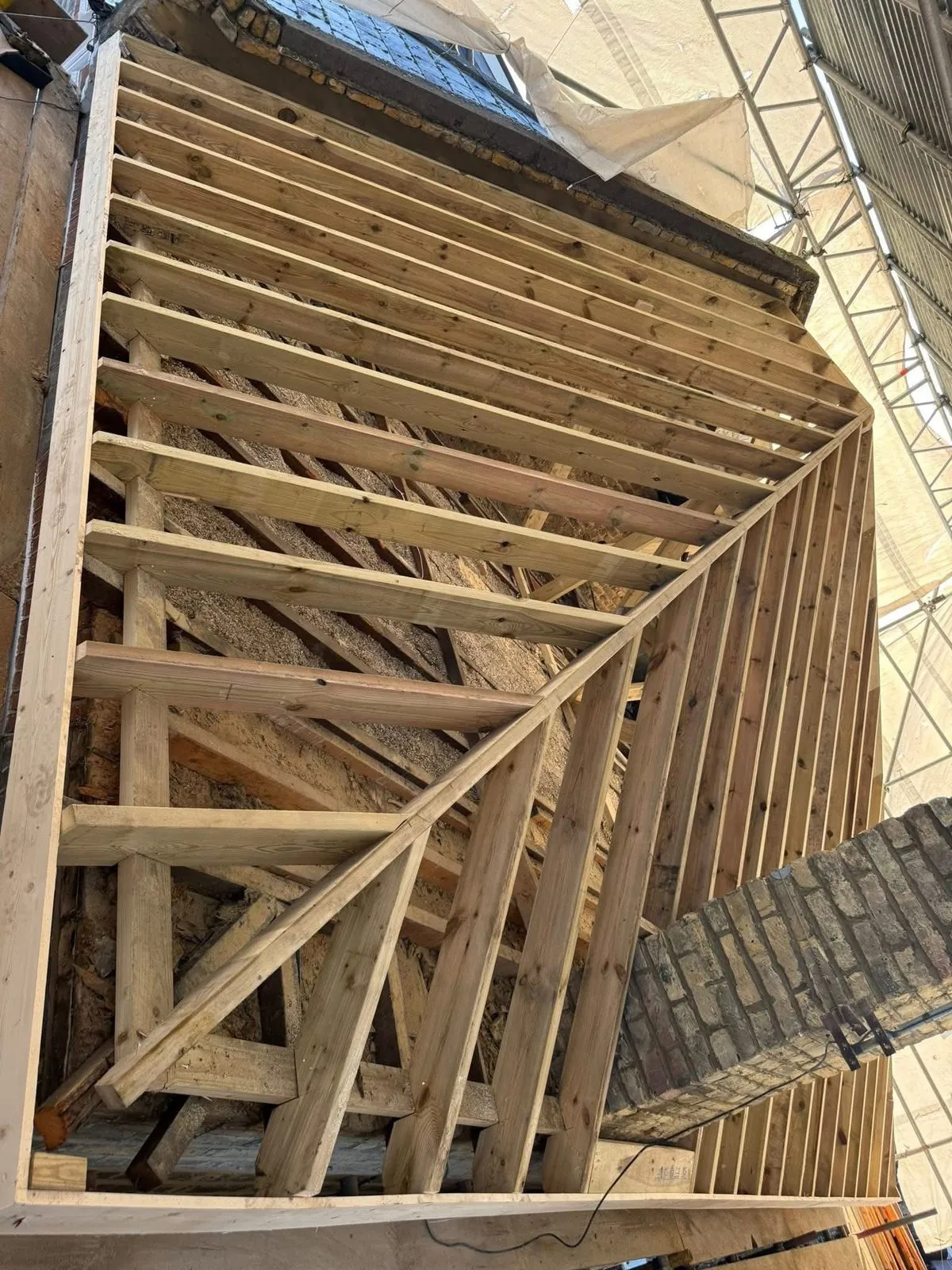 New roof timbers and rafters during a re-roof in St Ives